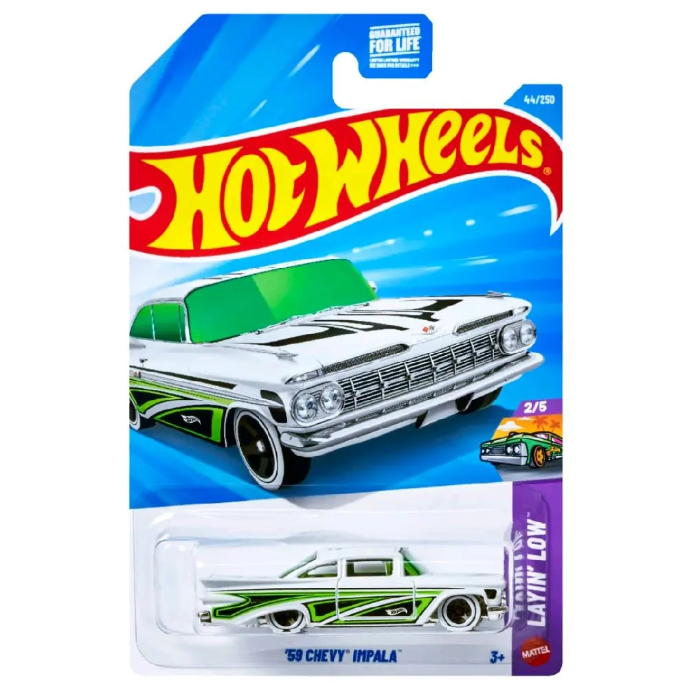 Hot Wheels 2026 Red '59 Chevy Impala Collector's Edition Diecast Model Car - White/Green #44, Layin' Low 2/5 Series, Hobbyist Collectible, Model Cars