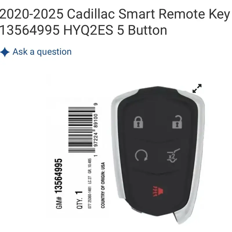 2020-2025 Cadillac Smart Remote Key 13564995 HYQ2ES 5 Button