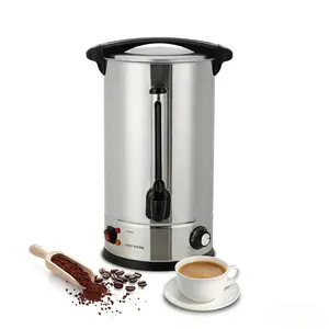 Large Capacity Commercial Coffee Urn – 14L/100 Cup Double-Wall Stainless Steel Percolator & Hot Water Dispenser, Ideal for Catering, Buffet, Weddings, Events, Silver