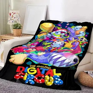 Magical digital circus-themed flannel blanket, cartoon-patterned blanket, warm and comfortable sofa, chair, bed, office, home blanket, perfect cartoon fan