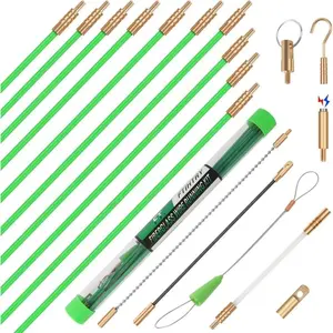 14FT Fiberglass Running Electrical Wire Glow Rods For Wire Pulling with 8 Different Attachments, Fish Rods Electrical Kit and Fish Tape Wire Puller