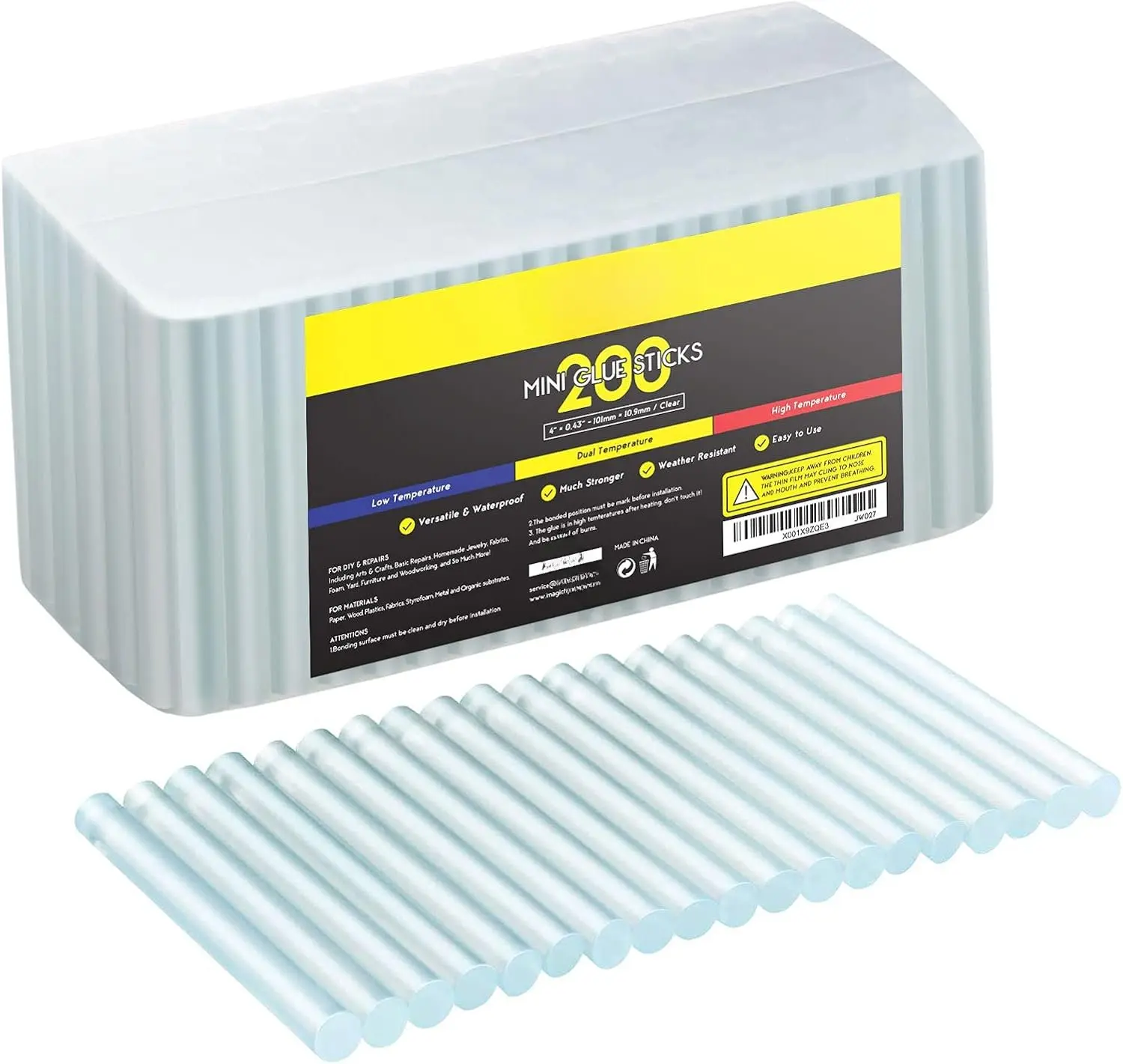 200-Pack Full Size Hot Glue Sticks,  4 Inch Long X 0.43 Inch Diameter Hot Melt Glue  Sticks, Compatible with  Glue , for DIY Craft Projects and Sealing