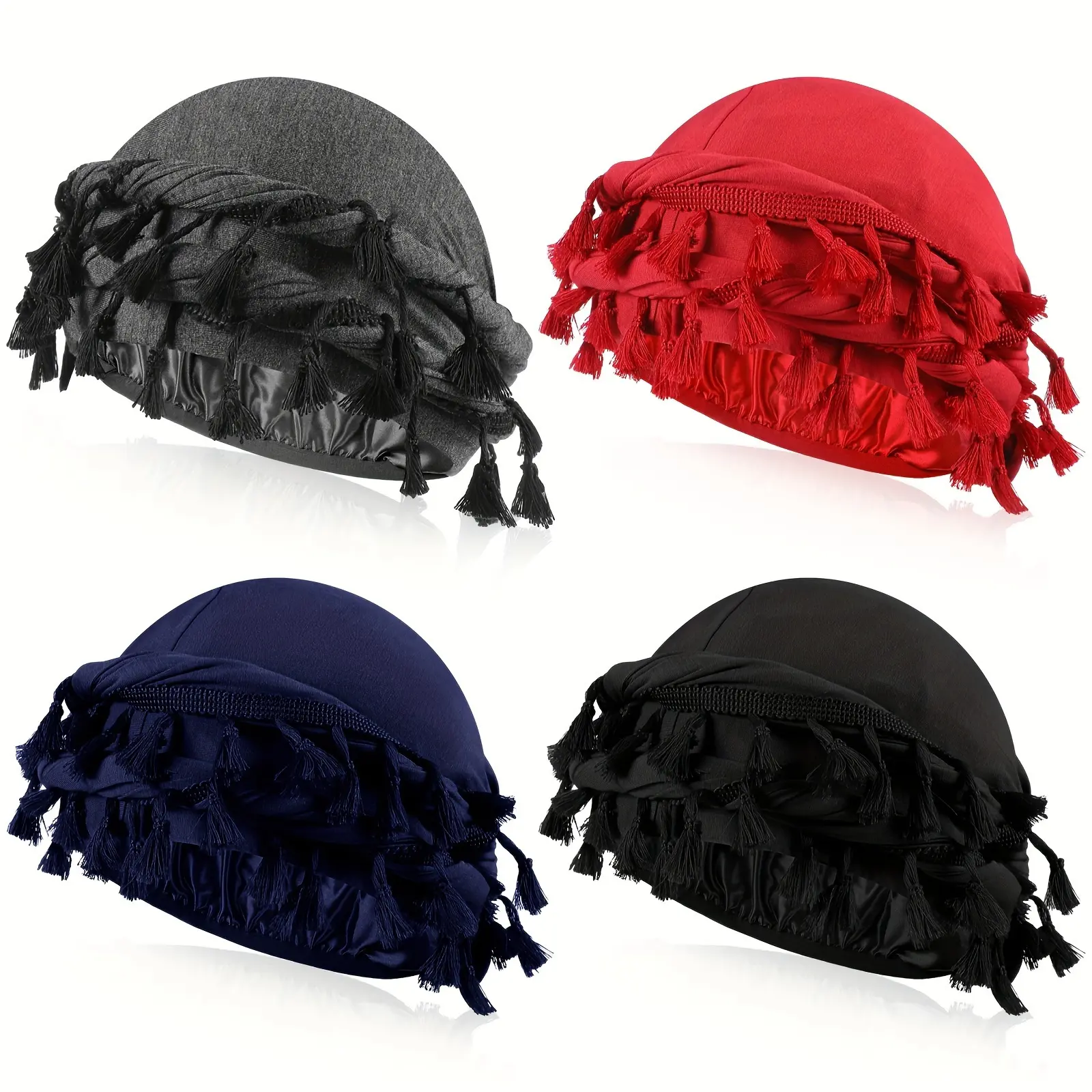 4 Pack Unique Twisted Turban Headwrap Ethnic African-Inspired Design Unisex Fashion Accessory with Tassels, Knotted Detail,Perfect for Music Festivals