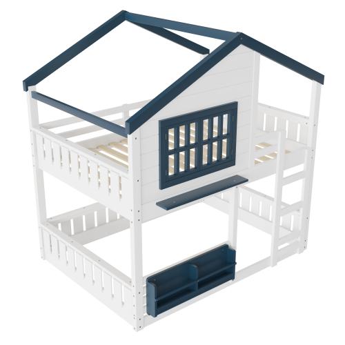 Bellemave  Bunk Bed/Loft Bed with Bookshelf, House Design, High-Quality Safety Fencing.The upper layer is used as a sleeping area, while the lower layer can be flexibly configured as a gaming area, learning area, storage space, or additional sleeping area