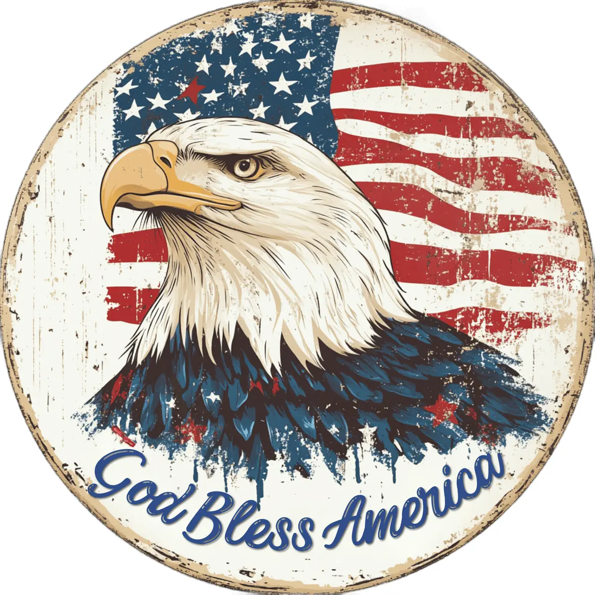 Eagle Sign, Patriotic Sign, God Bless America, DECOE-5525-D, Sign For Wreath, 10" Wood Sign