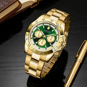 AIMULE Men's Business Fashion Mechanical Watch, Green Dial with Rhinestone Bezel, Classic Gold & Green Colorway, Stylish Hour & Minute Hands, Versatile for Workplace & Daily Wear, Exquisite Wristwatch