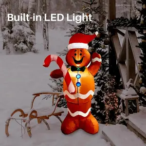 5ft Inflatable Gingerbread Man with LED Lights by 4E's Novelty. Perfect for Christmas parties, and indoor or outdoor decoration.