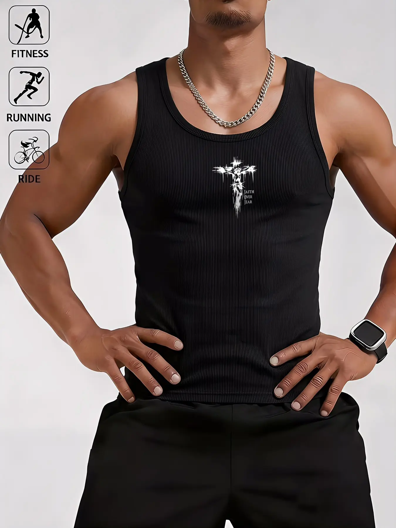 Men's Ribbed Compression Vest, Slim Fit Design, High Stretch Breathable Fabric for Gym Training & Casual Outings