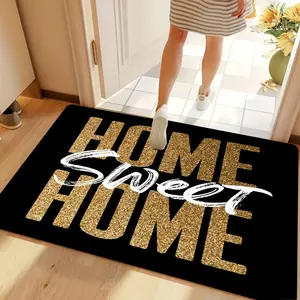 Sophisticated Home Entry Decorative Rug, Black Base with Gold Glitter "Home Sweet Home" Lettering, Durable & Wear-Resistant. Non-Slip Safety, Elevate Your Home with Inviting Warmth, Decorative Rug Mat