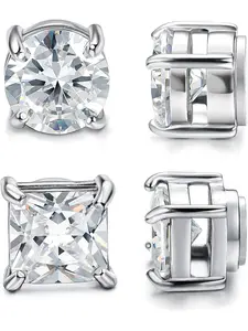 2 Pairs Stainless Steel Magnetic Stud Earrings for Men Women Non-piercing CZ Hypoallergenic 5-8MM
