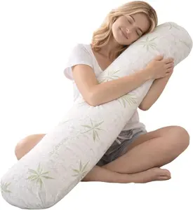 Sacred Thread Cylinder Long Pillow for Bed Decorative Grey Cooling Body Pillow for Side Sleeper, Soft and Supportive Full Body Pillows for Adults, Firm Body Pillow (46.5”x8”) (White)