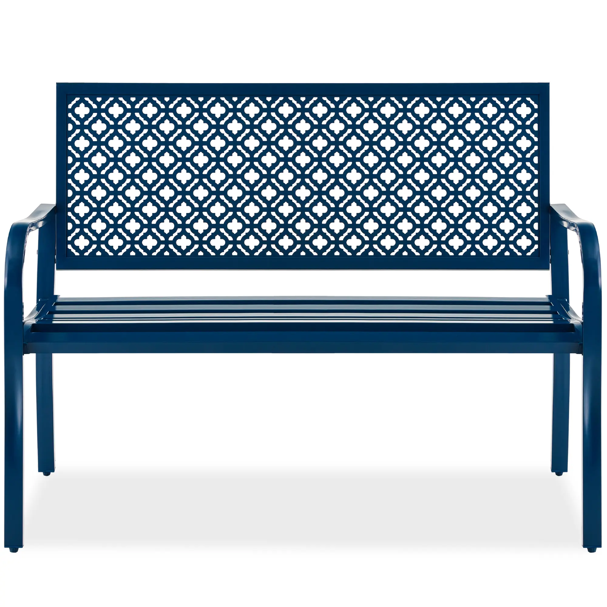 Best Choice Products Indoor Outdoor Steel Garden Bench w/ Geometric Backrest, Foot Levelers
