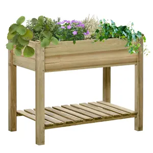 Outsunny 36"x20"x30" Elevated Wood Garden Bed - Raised Planter Box with Legs, Storage Shelf, Elevated Planting Boxes for Backyard, Patio to Grow Vegetables, Herbs, Flowers