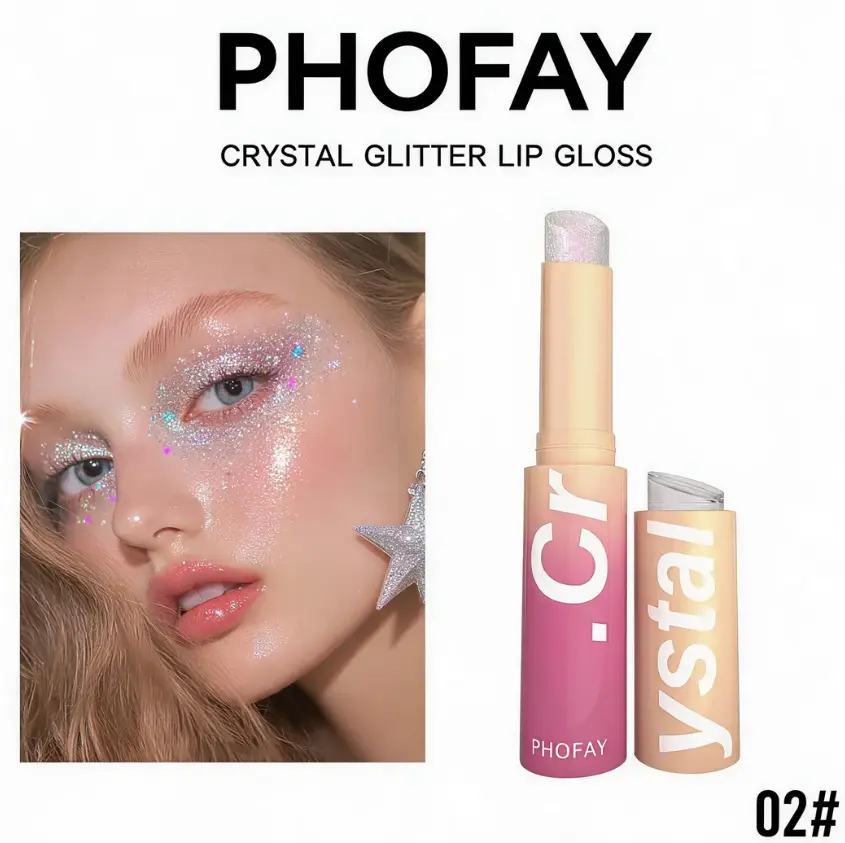 PHOFAY Crystal Jelly Highlight Stick,Lipgloss Lipstick Shimmer Highlighter Set - Glossy Moisturizing Hydrating Lip Balm, Glow Eyeshadow & Face Highlighter, Lightweight Shiny Cosmetic, Moisture & Hydrate Formula - #01 to #06 Multifunctional Blush
