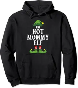 Hot Mommy Elf Christmas Pajama Family Group Matching Pullover Hoodie - 28B0BML398SX