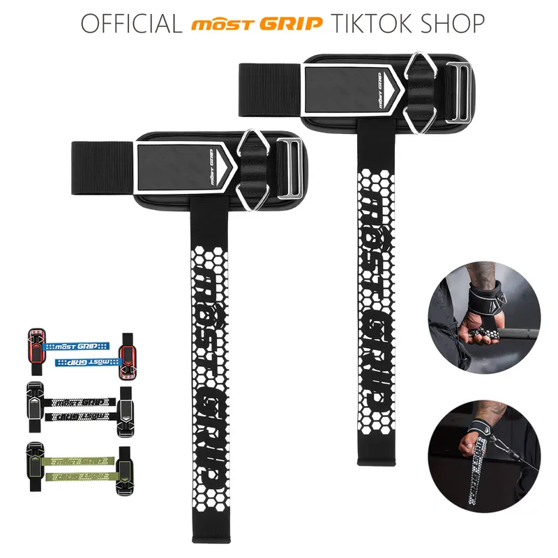 MOSTGRIP Dual D-Ring Lifting Straps - Non-Slip Silicone Grip Weightlifting Straps with Padded Wrist Support for Deadlifts, Rows & Pull Day