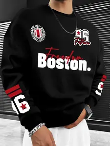 Unisex Boston Freedom Graphic Sweatshirt, Retro Street Style, Loose Fit, Warm Winter Top, Casual Breathable Pullover for Students