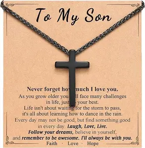 Cross Necklace for Boys, Gifts for Son Grandson Birthday Christmas Easter Graduation