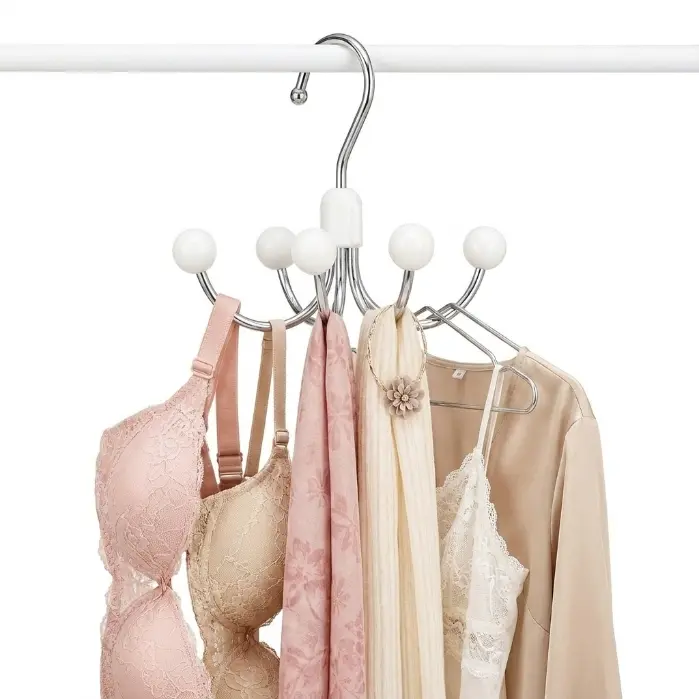 360° Swivel Closet Organizer Hanger with 6 Cedar Balls, Heavy Duty Space Saving Hoodie Hook for Bras, Tank Tops, Scarves & Belts, 1 Pack