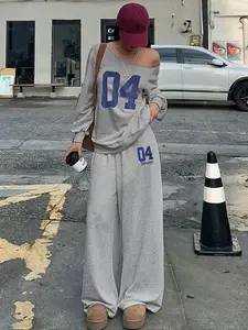 Women's Casual Drawstring Wide Leg Pants Set, Asymmetrical Shoulder Design, High Waist Comfortable Fit, Perfect for Daily Wear & Holidays