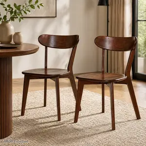 2-Piece FAS Grade North American-Made Solid Oak Dining Chairs, Curved Back with Round Edges, Dirt-Resistant Natural Wood, 46x54x80cm, Suitable for Dining Room & Living Room