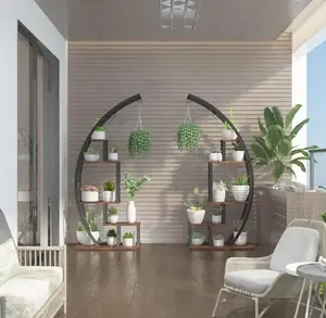 【GARVEE】Plant Stand Indoor Clearance, 5 Tier Tall Metal Large Plant Stands, 2 Pack Half Moon Plant Shelf, Stylish Tiered Flower Rack for Multiple Plants Hanging Display, Space-Saving (Black)