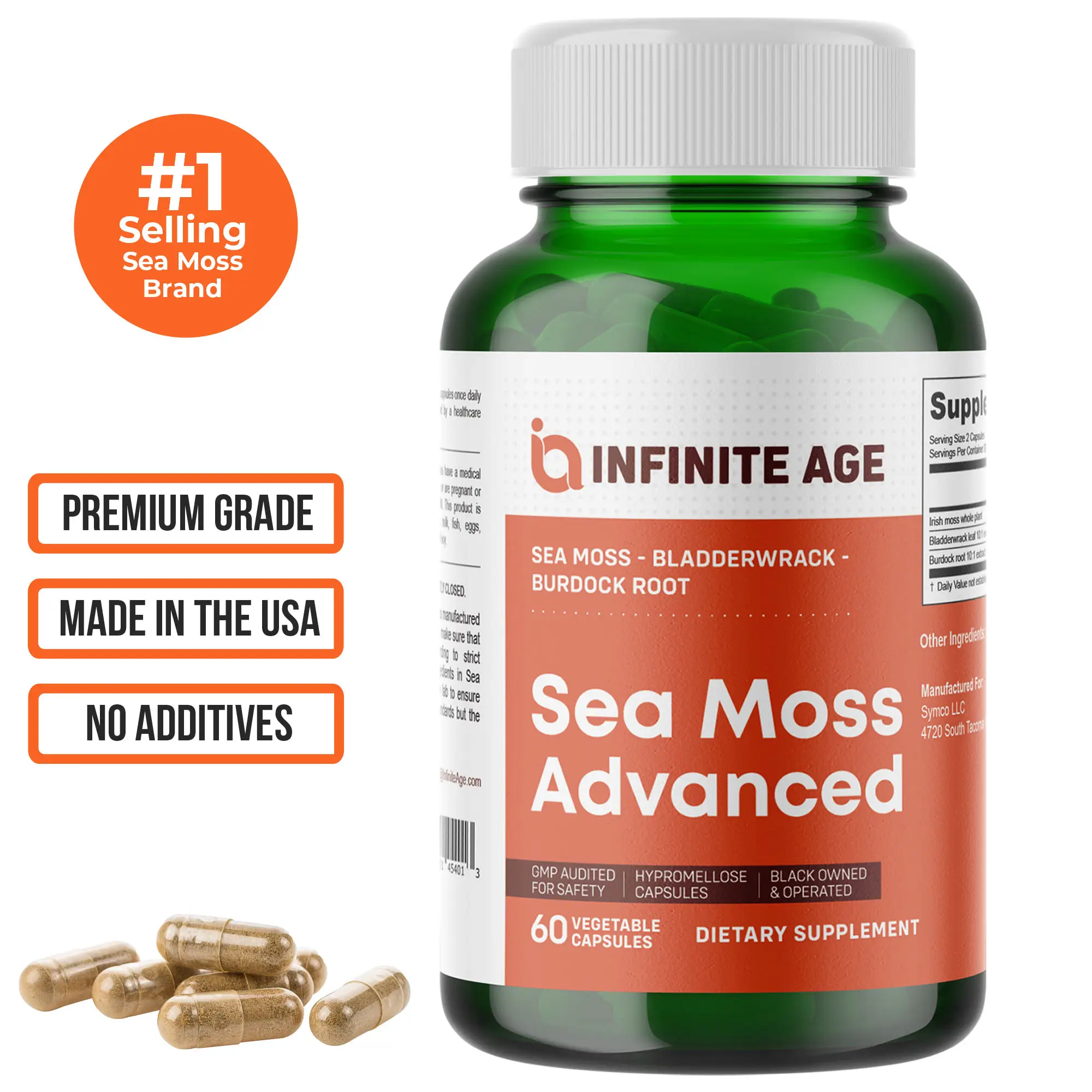 Infinite Age Sea Moss Advanced - Irish Moss with Bladderwrack & Burdock Root - 6...