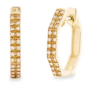 Rarities Gold-Plated 1/5ctw Diamond Octagon Huggie Hoop Earrings