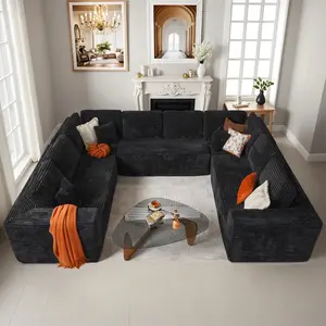 Oversize U-Shape Boneless Cloud Modular Sectional Couch, Modern Upholstered Sofa with Deep Seat, Plush Corduroy Fabric, No Assembly Required