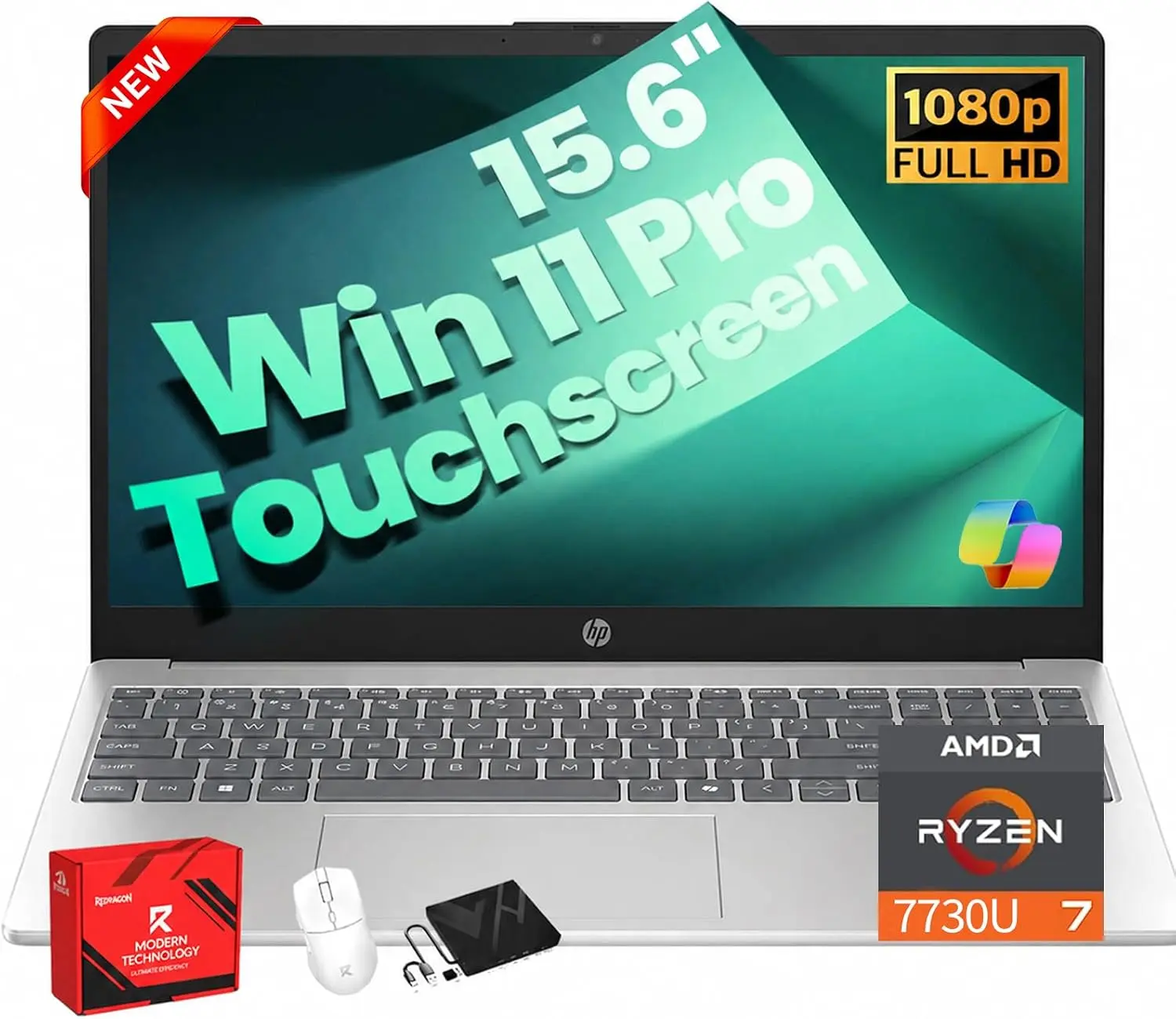 HP 15.6" Touchscreen FHD Display Laptop - AMD 8-Core Ryzen 7-7730U Processor, 16GB RAM, 512GB SSD, Windows 11 Home, Multitasking Capable