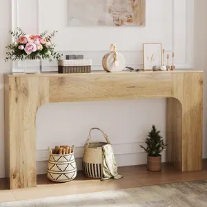 GARVEE 63 Inch Farmhouse Console Table - Narrow Wood Entryway and Sofa Table, Slim Rustic Hallway Furniture for Living Rooms, Foyers, Apartments in Oak Finish