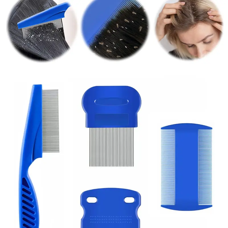 4pcs Blue Scalp Lice Comb Set, Fine Tooth Dandruff Comb, Multi-Functional Hair & Scalp Cleaning Tool, Ideal for Head Care