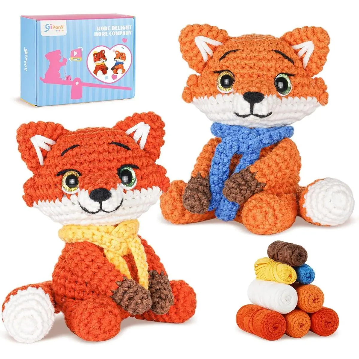 Crochet Kit for Beginners Animal,Crochet Animal Kits,Crocheting Kit for Starters,Learn to Crochet with Step-by-Step Video Tutorials,Beginner Crochet Kits Adults(2 Pack ​Fox)