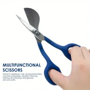 1PC Duckbill Blade Scissors with Bent Rubber Handle for Lace, Thread, Fabric, Arts, Tufting Gun Carpet Trimming, Precision Applique, Craft, and Sewing Shears  Durable Steel Material Crafting Tools