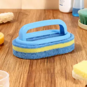Ergonomic Handle Cleaning Sponge Double-LayerScrubber for Kitchen Bathroom & Sink Non-Slip GripProtects Hands from Oil & Dirt 3-Layer Brush
