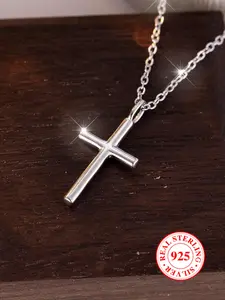 925 Sterling Silver Cross Pendant Necklace Cross Chain Design for Men & Women, Simple All-match Jewelry for Teens Gift, Classic Fashion Accessories for Daily Wear, Cross Necklaces