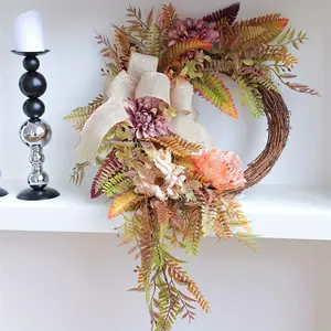 Fall Peony Grapevine Wreath, Grapevine Wreath with Flowers, Large Fall Door Wreath, Autumn Front Door Wreath, Centerpiece Tree Decorative