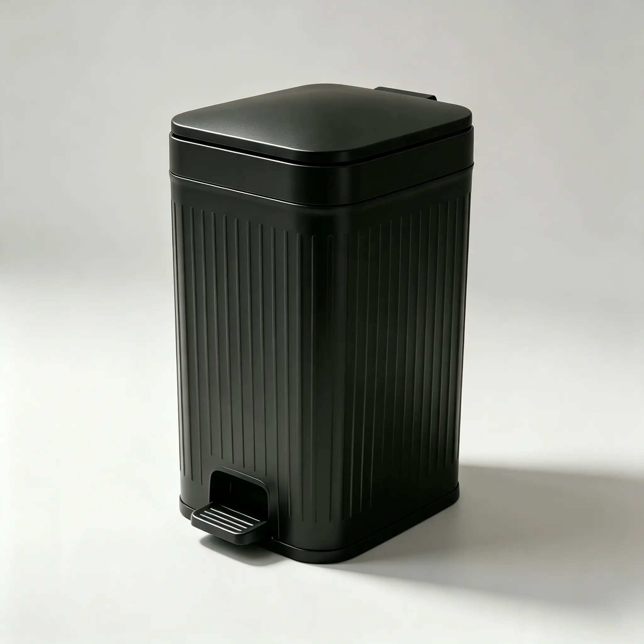 Slim Ribbed Pedal Trash Can with Press Top Lid, Hands Free Dual Opening Bathroom Garbage Bin with Lift Out Bag Ring, Waterproof Small Trash Can for Kitchen Office Bedroom