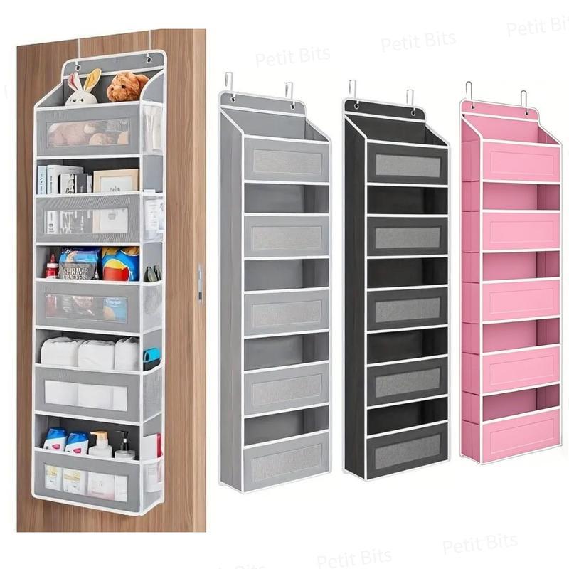 Door Hanging Storage Rack - 5+5 Pockets for Everyday Storage with 5 Large Clear & Mesh Side Pockets for Bedrooms Bathrooms & Food Storage Rooms Grey Organizer Set Installation Hangable 10 - 15 Kg Capacity