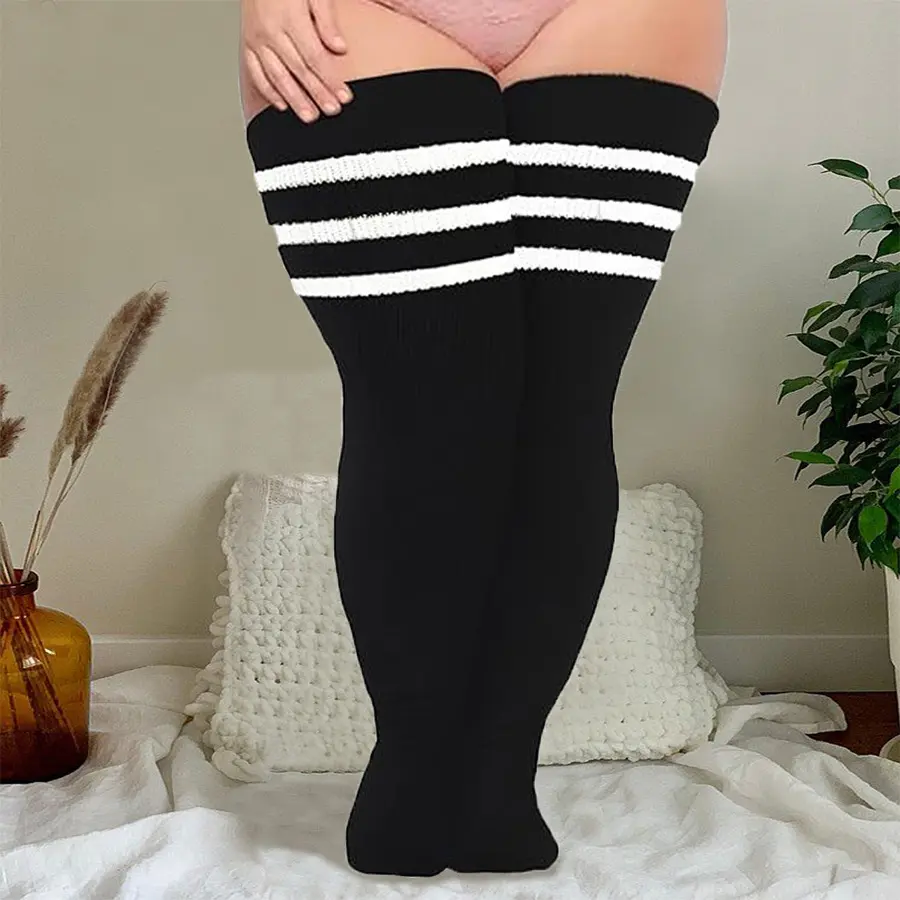 Plus Size Women's Over Knee Cotton Stockings,Extra Thick High Thigh Socks for Fat Ladies  Maternity Womenswear Activewear Athletic Sportswear Sports Clothes summer turn-up woman circulation-best support high sock