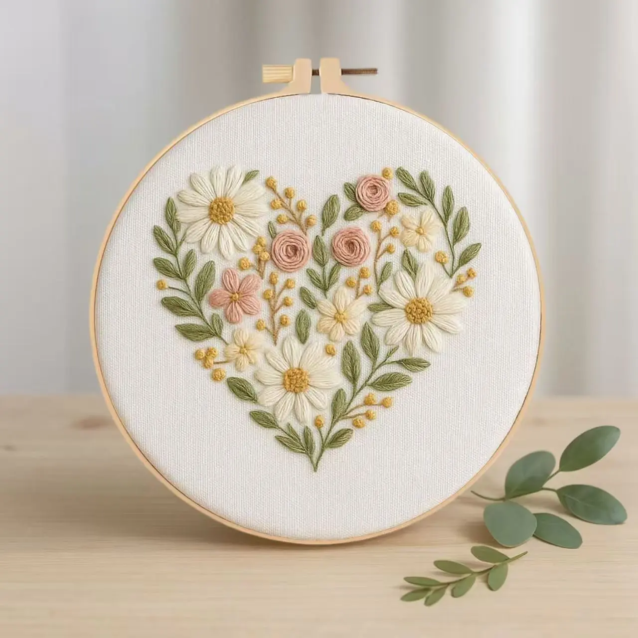 Beginner Embroidery Kit, Elegant Cross Stitch Set, Heart Flower Design, DIY Embroidery Supplies, Includes Printed Cotton Fabric, Thread, Needle, Chart, Needle Crafts Kit, Handicraft, DIY Kits, Handmade Embroidery