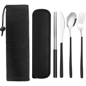 Utensils with Case, Travel Silverware Set with Case, 18/8 Stainless Steel Flatware Set Include  Forks Spoons Chopsticks Portable Cutlery Set for Lunch Box Office Picnic Daily Eating