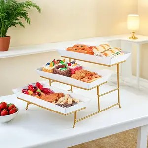 3-layer dessert display stand, made of unbreakable plastic material, can hold fruits, candies, nuts, desserts, etc., suitable for birthdays, weddings, parties.