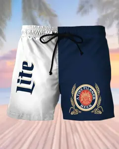Print Men's Beach Shorts Funny Drinking Graphic Swim Trunks Quick Dry Summer Vacation Shorts with Pockets for Beach Pool Party Travel Outdoor Activities
