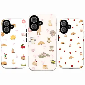 Cute Jelly Cat Phone Case – Girly Plush Toy & Ribbon Phone Cover for iPhone 17 16 15 14 13 12 11 Pro Max X XS & SS Galaxy | Pastel Pattern – Bows, Bunny & Teddy, Sweet Bakery & Dessert – Croissant & Strawberry Cake | Adorable Gift for BFF Bestie
