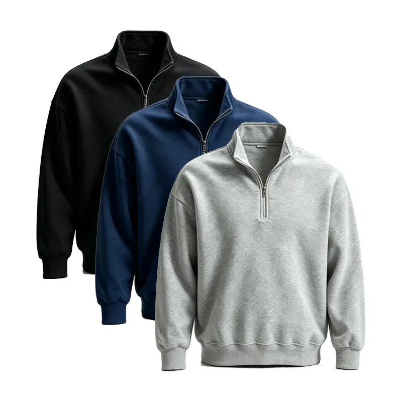 Men’s stand collar half zip sweatshirt—soft, breathable, loose long sleeve pullover top suitable for everyday commuting, school, workouts, outings, walks, dates, weekend errands, and streetwear looks; a versatile basic layer that’s a wardrobe essential.