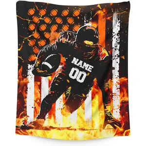 Personalized Football Blanket for Boys, Custom Gift for Teen Football Lovers, Soft Plush Throw for Couch and Bed