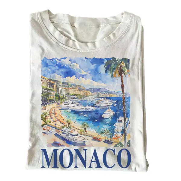 Vintage Monaco Italy Graphic T Shirt, 90s Graphic Tee-  Retro Summer Shirt For Menswear & Womenswear - Streetwear Tops - Casual Cotton Crewneck Shortsleeve Tshirt Round Neck Polyester