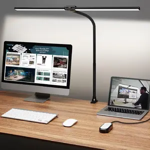 LED Desk Lamp, 31.5" Ultra Wide Double Head Architect Light with Clamp, 50 Adjustable Lighting Modes, Eye-Caring Bright Task Lamp for Home Office, Large Monitor, Memory & Auto-Off Timer
