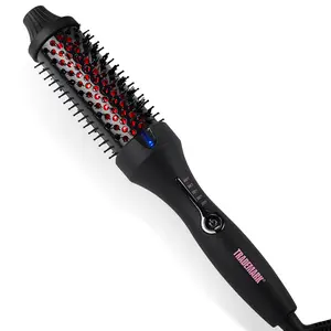 Trademark Thermal Infrared Brush Hot Rod with Ionic Technology Round Hot Brush Nylon Bristles Smoothing Brush Black Cordless Hair Straightener Dual Voltage Hair Styler